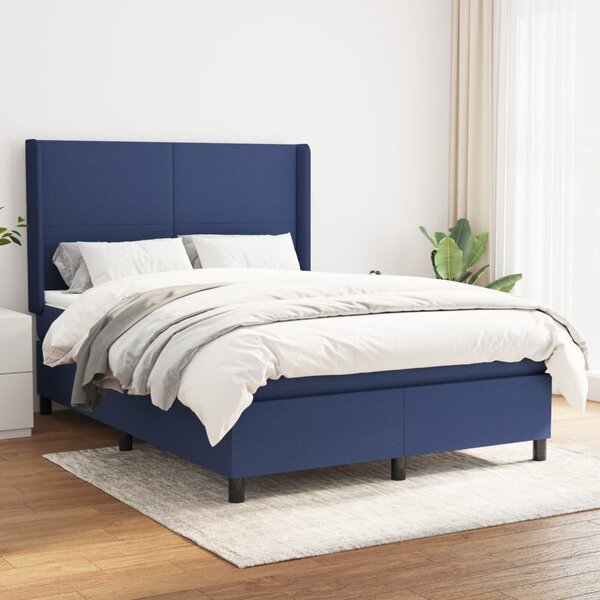 Krevet s oprugama i madracem plavi 140 x 190 cm od tkanine - Plava / 140 x 190 cm
