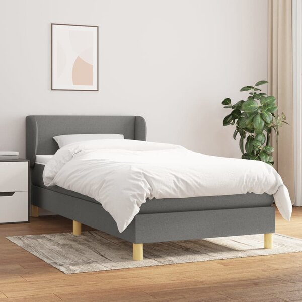 Krevet s oprugama i madracem tamnosivi 90x200 cm od tkanine - Siva / 90 x 200 cm