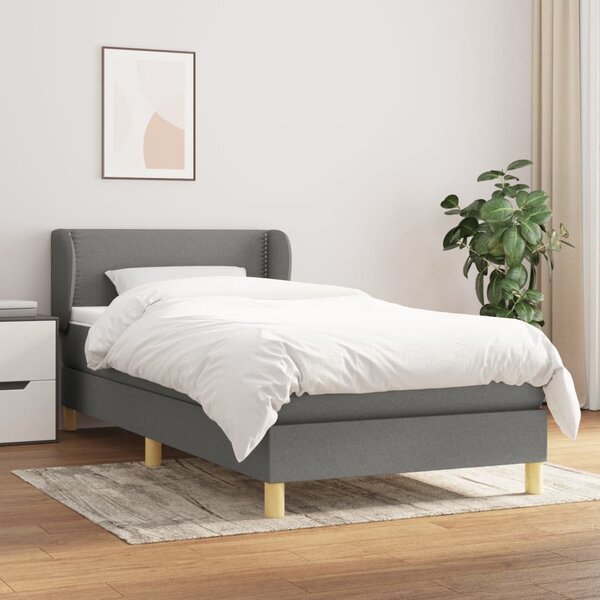 Krevet s oprugama i madracem tamnosivi 90x200 cm od tkanine - Siva / 90 x 200 cm