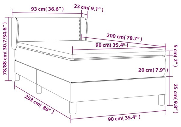 Krevet s oprugama i madracem tamnosivi 90x200 cm od tkanine - Siva / 90 x 200 cm