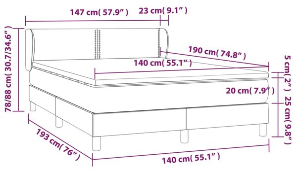Krevet s oprugama i madracem crni 140 x 190 cm od tkanine - Crna / 140 x 190 cm