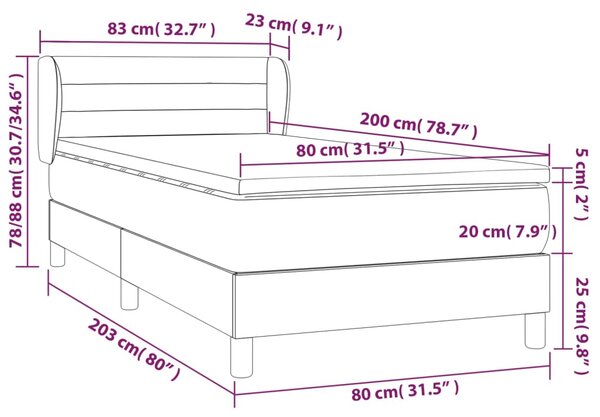 Okvir kreveta s oprugama i madrac svjetlosivi 80x200cm tkanina - Siva / 80 x 200 cm