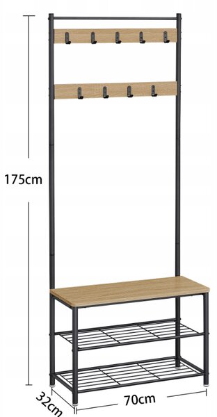 Metalna predsoblje ploča INDUSTRY 175 cm, crna/dub sonoma