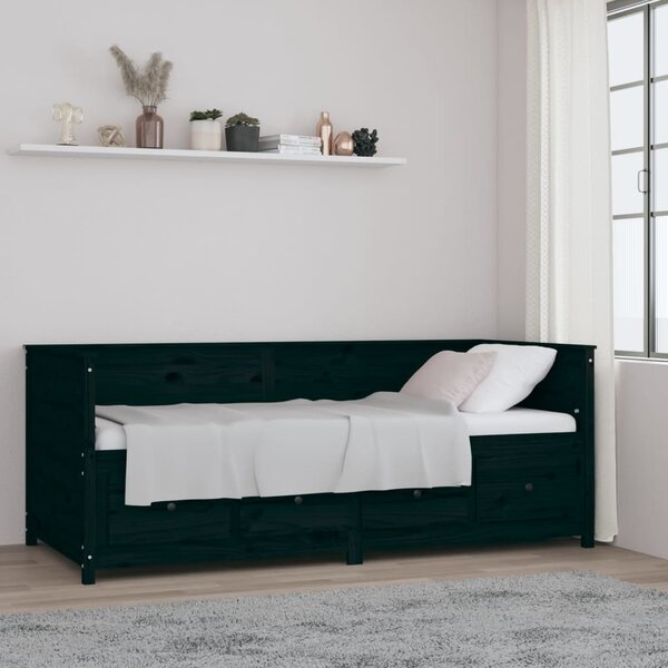 Dnevni ležaj crni 90 x 200 cm od masivne borovine - Crna / 90 x 200 cm