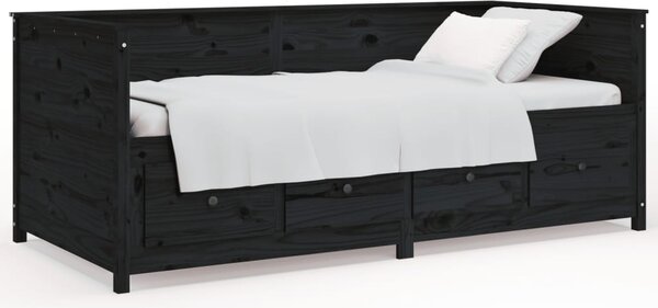 Dnevni ležaj crni 90 x 200 cm od masivne borovine - Crna / 90 x 200 cm