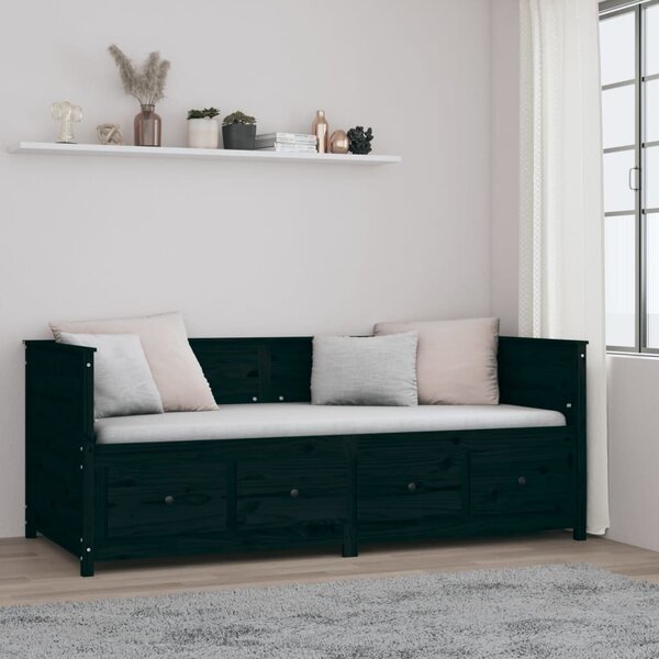 Dnevni ležaj crni 90 x 200 cm od masivne borovine - Crna / 90 x 200 cm
