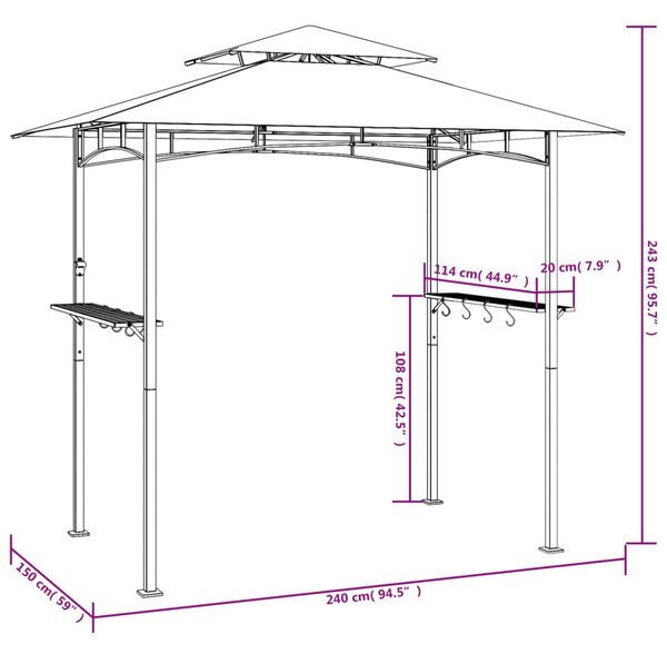 Sjenica za roštilj s policama antracit 240x150x243 cm čelična - Antracitno siva