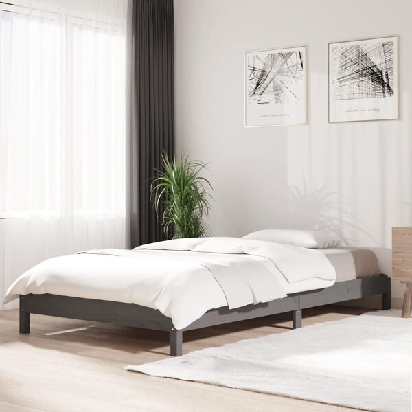 Ležaj sivi 75x190 cm od masivne borovine - Siva / 75 x 190 cm