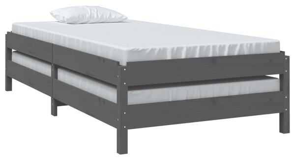 Ležaj sivi 75x190 cm od masivne borovine - Siva / 75 x 190 cm