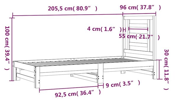 Dnevni ležaj na izvlačenje bijeli 2x(90x200)cm masivna borovina - Bijela / 2x (90 x 200) cm