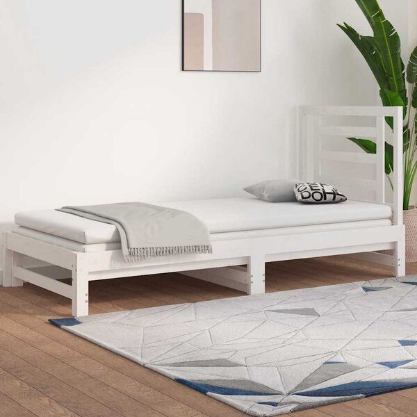 Dnevni ležaj na izvlačenje bijeli 2x(90x200)cm masivna borovina - Bijela / 2x (90 x 200) cm