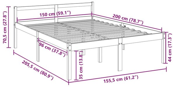 Krevet za starije osobe bijeli 150 x 200 cm bračni od borovine - Bijela / 150 x 200 cm