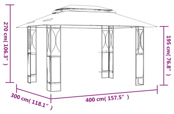 Sjenica s krovom antracit 400 x 300 x 270 čelična - Antracitno siva / 400 x 300 x 270 cm