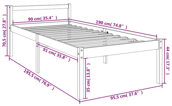 Krevet za starije osobe 90 x 190 cm mali od masivne borovine - Smeđa / 90 x 190 cm