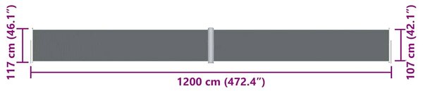 Uvlačiva bočna tenda antracit 117 x 1200 cm - Antracitno siva / 117 x 1200 cm