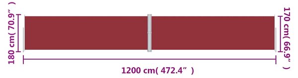 Uvlačiva bočna tenda crvena 180 x 1200 cm - Crvena / 180 x 1200 cm