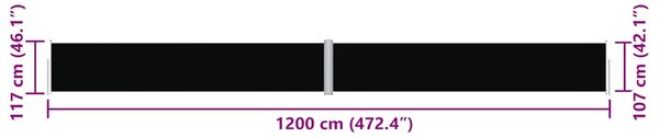 Uvlačiva bočna tenda crna 117 x 1200 cm - Crna / 117 x 1200 cm
