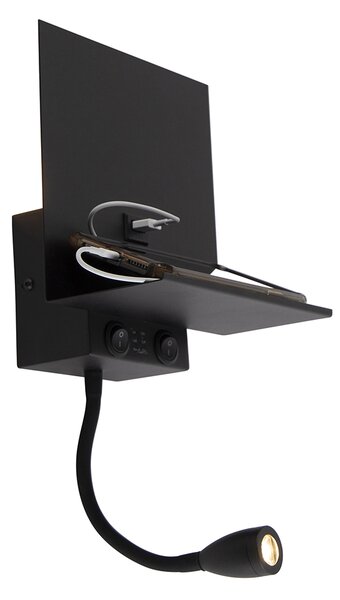 Pametna zidna svjetiljka crna s USB-om i fleksibilnom rukom, uključujući WiFi G9 - Flero