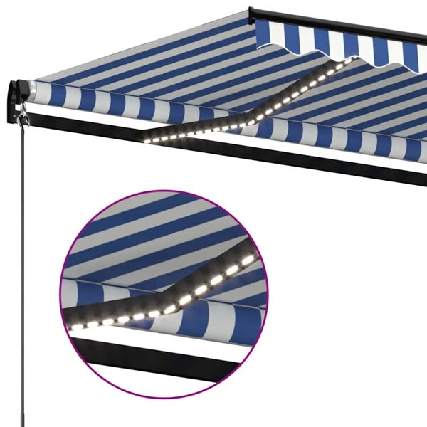 Tenda na ručno uvlačenje s LED svjetlom 500x300 cm plavo-bijela - Plava / 500 x 300 cm