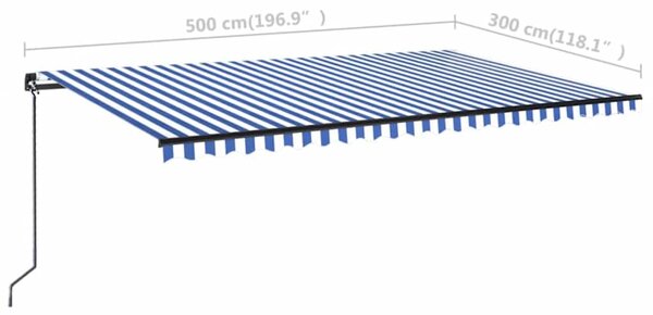 Tenda na ručno uvlačenje s LED svjetlom 500x300 cm plavo-bijela - Plava / 500 x 300 cm