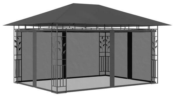 Sjenica s mrežom i LED svjetlosnim trakama 4x3x2,73 m antracit - Antracitno siva / 4 x 3 x 2.73 m