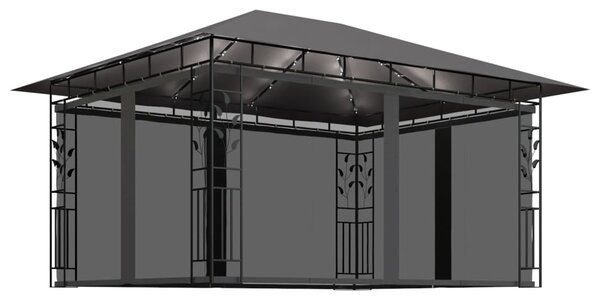 Sjenica s mrežom i LED svjetlosnim trakama 4x3x2,73 m antracit - Antracitno siva / 4 x 3 x 2.73 m
