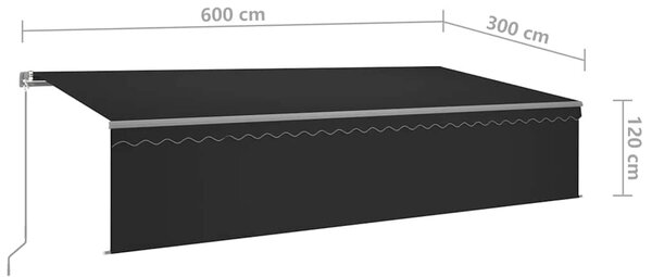 Tenda na ručno uvlačenje s roletom LED 6 x 3 m antracit - Antracitno siva / 6 x 3 m