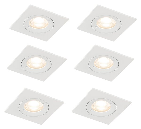 Set od 6 ugradbenih reflektora bijeli kvadratni GU10 50 mm IP44 - Xena