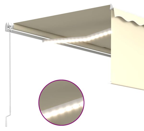 Tenda na ručno uvlačenje s roletom i LED svjetlima 4 x 3 m krem - Krema / 4 x 3 m