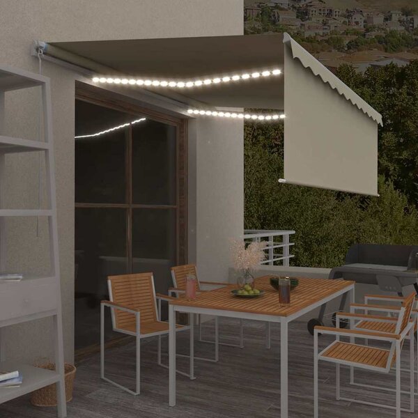 Tenda na ručno uvlačenje s roletom i LED svjetlima 4 x 3 m krem - Krema / 4 x 3 m