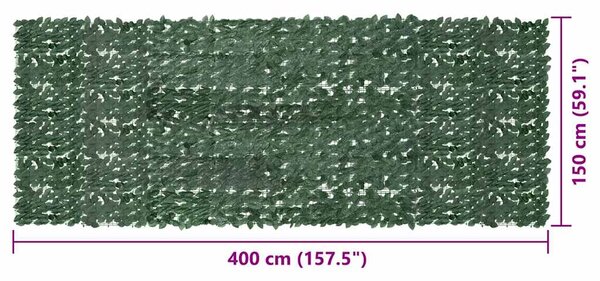 Balkonski zastor s tamnozelenim lišćem 400 x 150 cm - Zelena / 400 x 150 cm