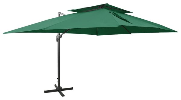 Konzolni vrtni suncobran s dvostrukim vrhom 400 x 300 cm zeleni - Zelena / 300 x 400 cm