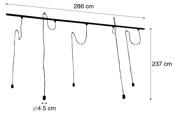 Moderan 1-fazni šinski sustav sa 5 visećih lampi crne boje - Cavalux