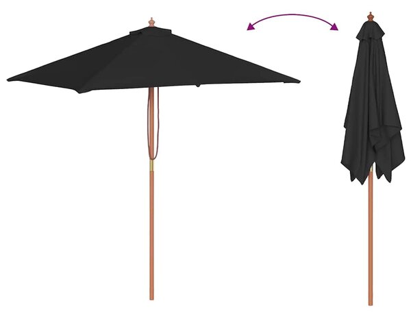 Vrtni suncobran s drvenim stupom 150 x 200 cm crni - Crna / N/A