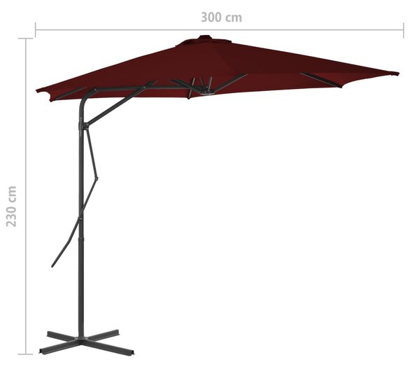 Vrtni suncobran s čeličnim stupom 300 x 230 cm bordo - Crvena / N/A