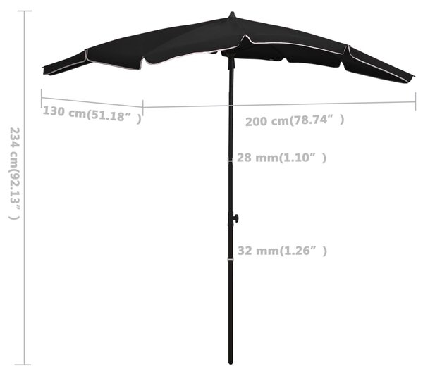 Vrtni suncobran sa stupom 200 x 130 cm crni - Crna / N/A