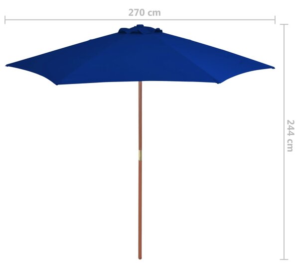 Vrtni suncobran s drvenim stupom 270 cm plavi - Plava / N/A