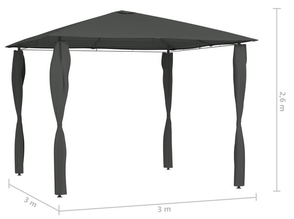 Sjenica s navlakama za stupove 3 x 3 x 2,6 m antracit 160 g/m² - Antracitno siva / 3 x 3 x 2.6 m
