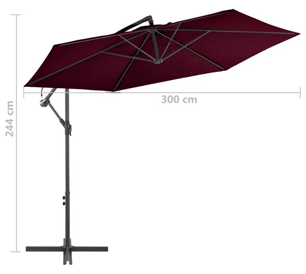 Konzolni vrtni suncobran s aluminijskim stupom 300 cm bordo - Crvena / N/A