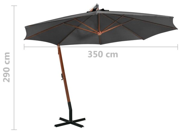 Viseći vrtni suncobran antracit 3,5 x 2,9 m masivna jelovina - Antracitno siva / 3.5 x 2.9 m