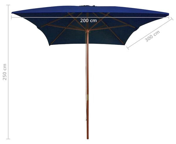 Vrtni suncobran s drvenim stupom 200 x 300 cm plavi - Plava / N/A