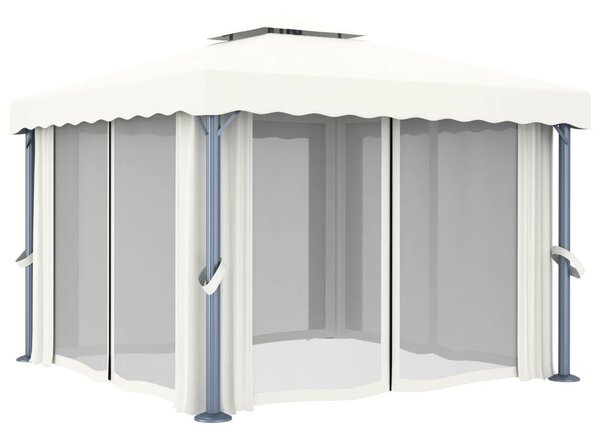 Sjenica sa zastorom 3 x 3 m krem bijela aluminijska - Bijela / 3 x 3 m