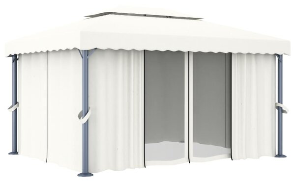 Sjenica sa zastorom 4 x 3 m krem bijela aluminijska - Bijela / 4 x 3 m