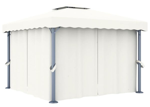 Sjenica sa zastorom 3 x 3 m krem bijela aluminijska - Bijela / 3 x 3 m