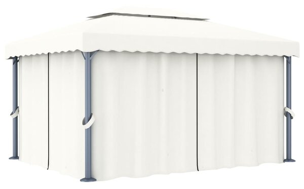 Sjenica sa zastorom 4 x 3 m krem bijela aluminijska - Bijela / 4 x 3 m
