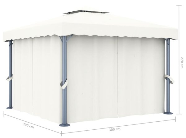 Sjenica sa zastorom 3 x 3 m krem bijela aluminijska - Bijela / 3 x 3 m