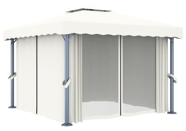 Sjenica sa zastorom 3 x 3 m krem bijela aluminijska - Bijela / 3 x 3 m