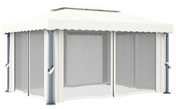 Sjenica sa zastorom 4 x 3 m krem bijela aluminijska - Bijela / 4 x 3 m