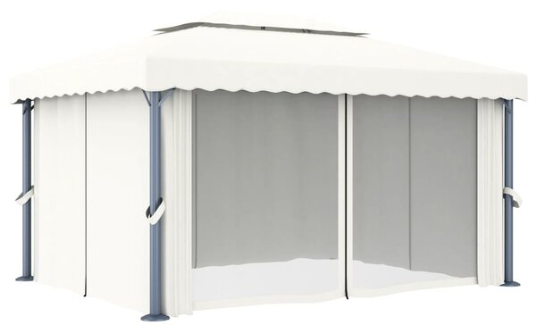 Sjenica sa zastorom 4 x 3 m krem bijela aluminijska - Bijela / 4 x 3 m