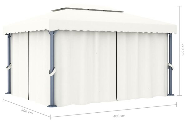 Sjenica sa zastorom 4 x 3 m krem bijela aluminijska - Bijela / 4 x 3 m